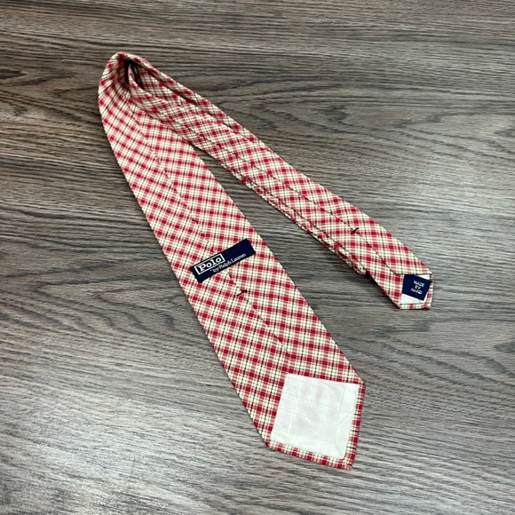 Polo Ralph Lauren Red, White & Grey Plaid Cotton Tie - Picture 2 of 6
